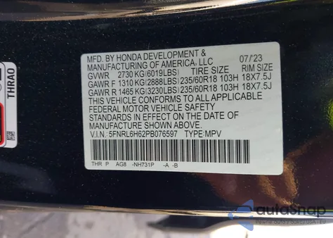 2023 Honda Odyssey Ex-L z USA, uszkodzony, nr VIN 5FNRL6H62PB076597